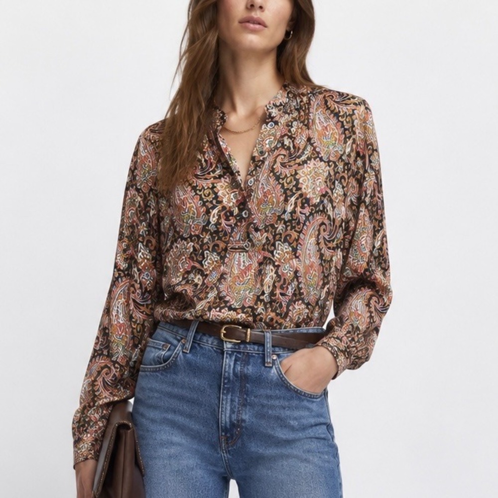APC‎ Paisley Print Blouse Womens 36 US 4 Multicolor Viscose Long Sleeve Boho Top